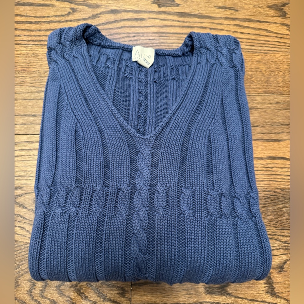 Anne Klein Deep Blue V-Neck Ribbed Tunic Sweater – Size Large